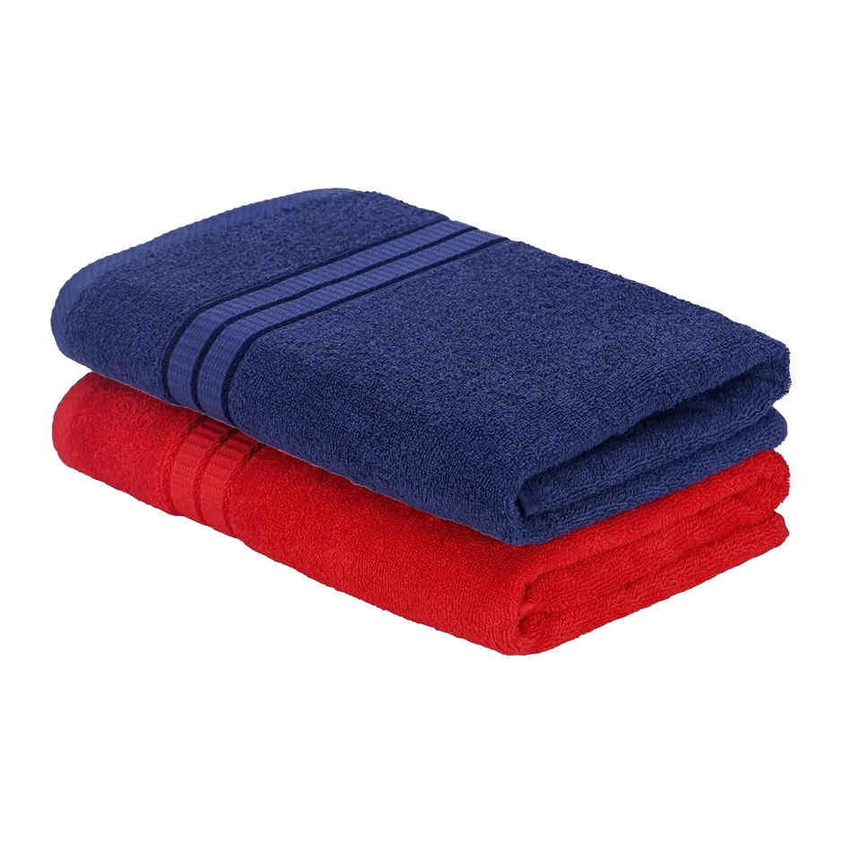 Superspun 100% Cotton- 420 Gsm- Vodre- Two Piece Set- Bath Towel- Size:70 x 140 - Navy Blue & Red