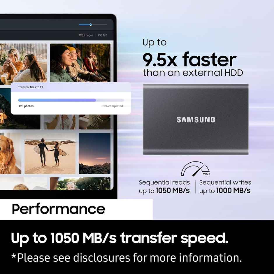 Samsung T7 1TB External Portable SSD | Blue | MU-PC1T0H