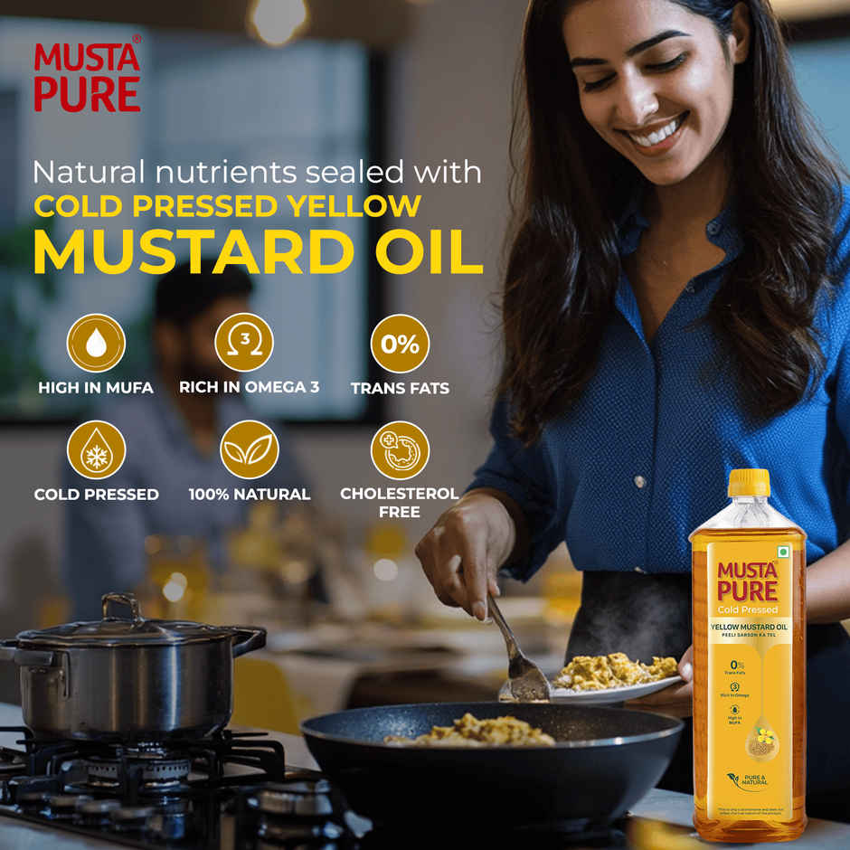 MustaPure Yellow Mustard Oil (Cold Pressed) | Pure & Natural | Cooking Oil | Bottle