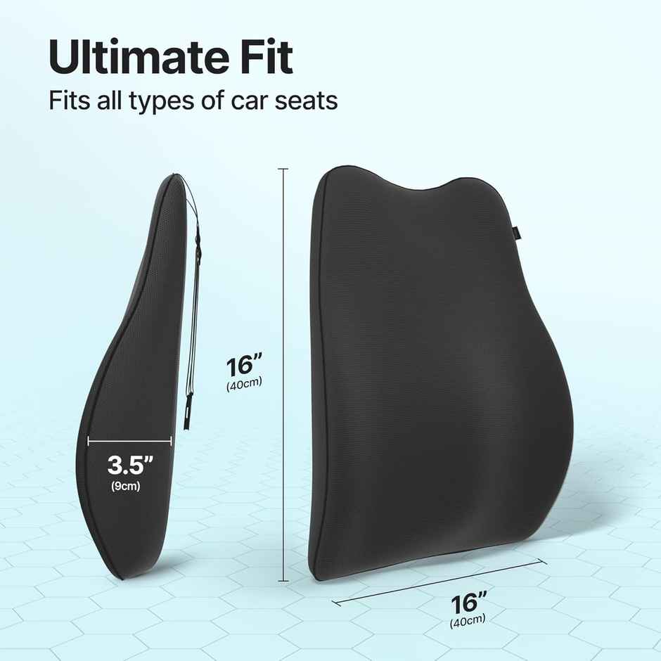 Frido Car Backrest Pillow For Lumbar Support and Back Pain Relief While Driving | Black | Pack of 1