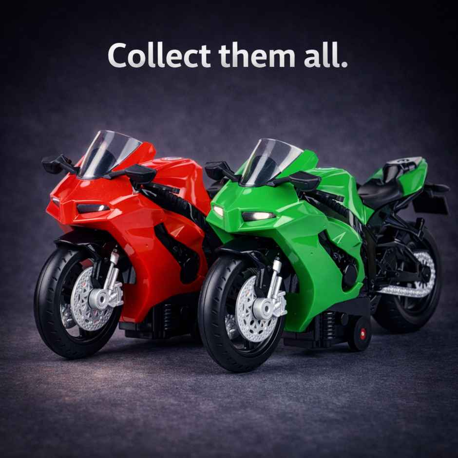 Race n Roll Light & Sound Bolt Racer Bike Toy Pull back Action Green