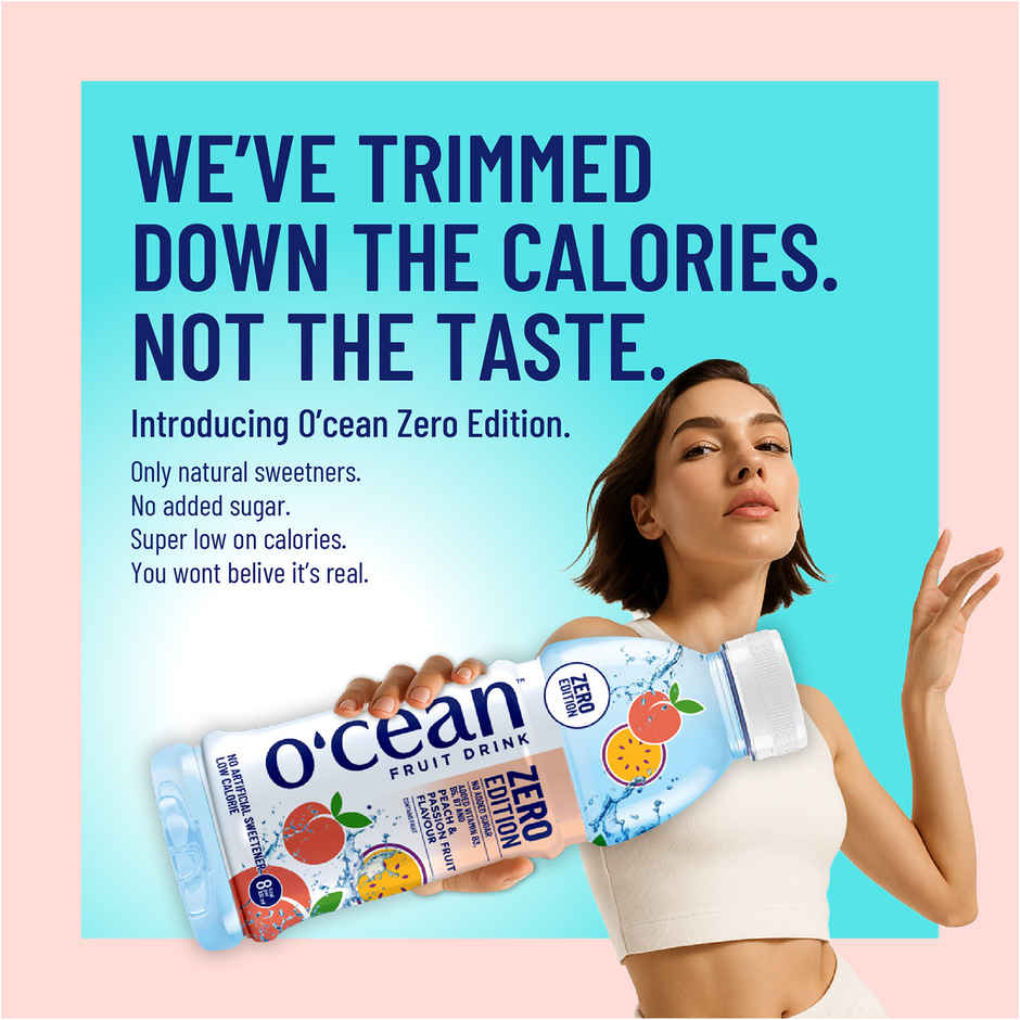 O'cean Beverages Zero Sugar Peach & Passion Fruit Water Bottle