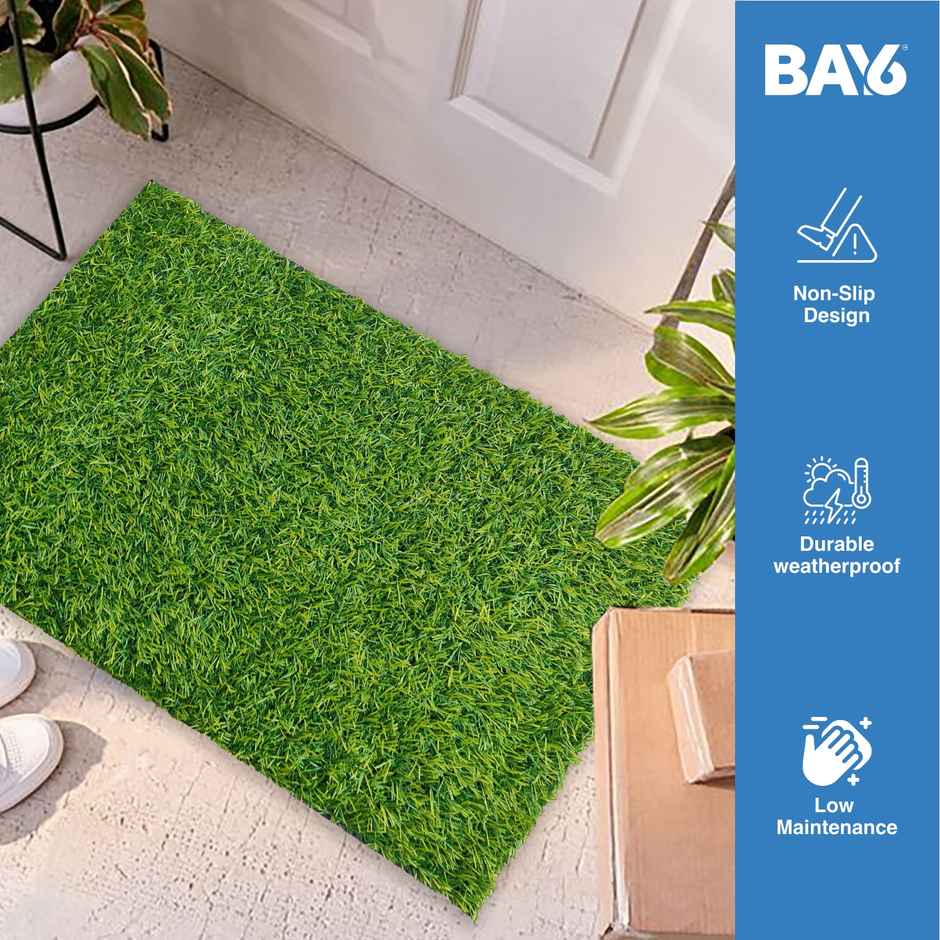 BAY6 PVC Anti-Skid Artificial Grass Outdoor Mat - Green | 2pc - 37 x 57 cm
