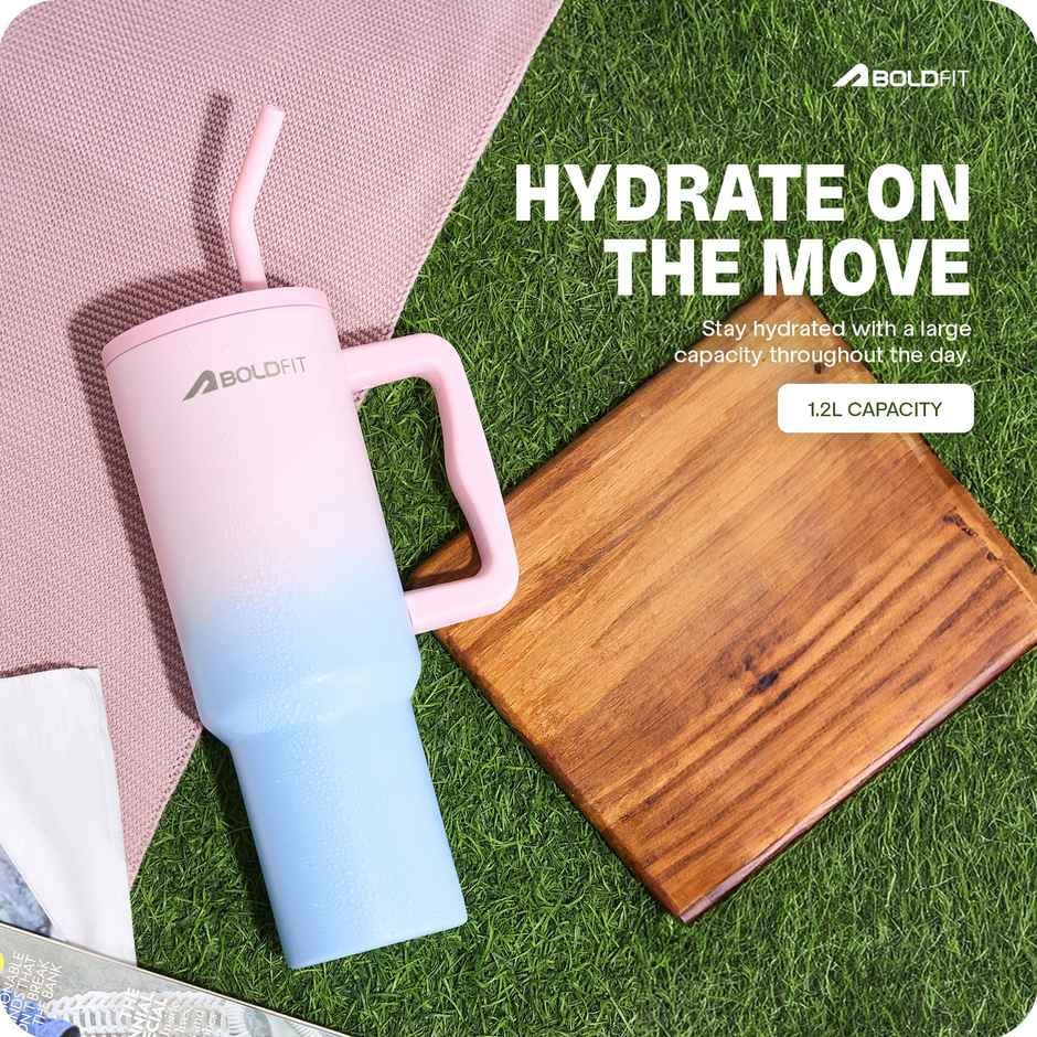 Boldfit Tumbler Bottle with Lid and Straw | Stainless Steel | Double Insulated | 1200 ml - Candy