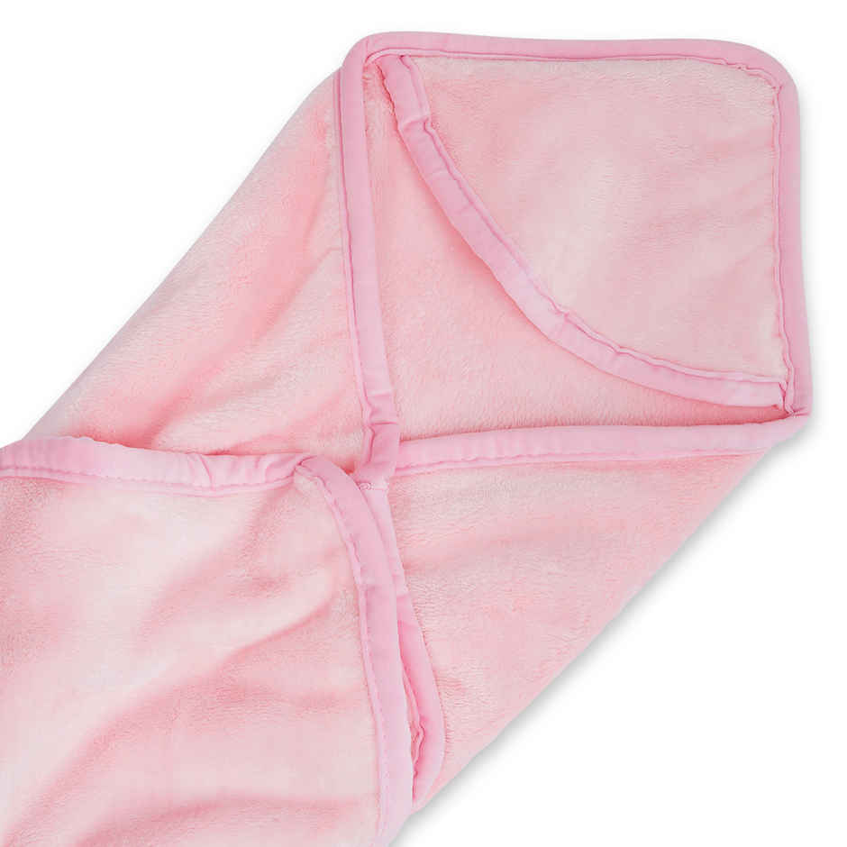 Haus & Kinder 450 GSM Hooded Blanket | New Born Baby | 0 to 6 Months | Baby Pink - 75 x 75 cm