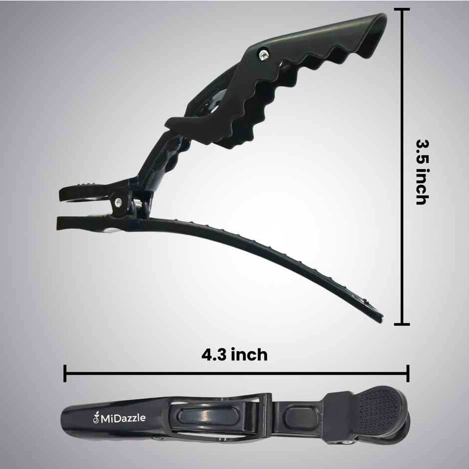 Midazzle Professional Hair Sectioning Crocodile Clips, Black | Pack of 6 | MIHA6302