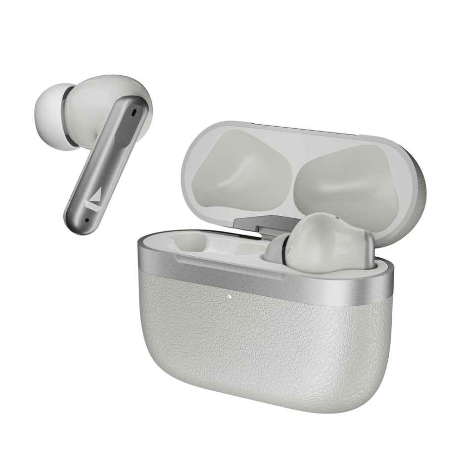 boAt Airdopes 111 v2 TWS Ear Buds with mic, Premium Leather Finish, 4Mics ENx,50HRS Battery, Free Music Streaming,13mm Drivers,Fast Charge,Dual Pair, Bluetooth Earbuds - Ivory White