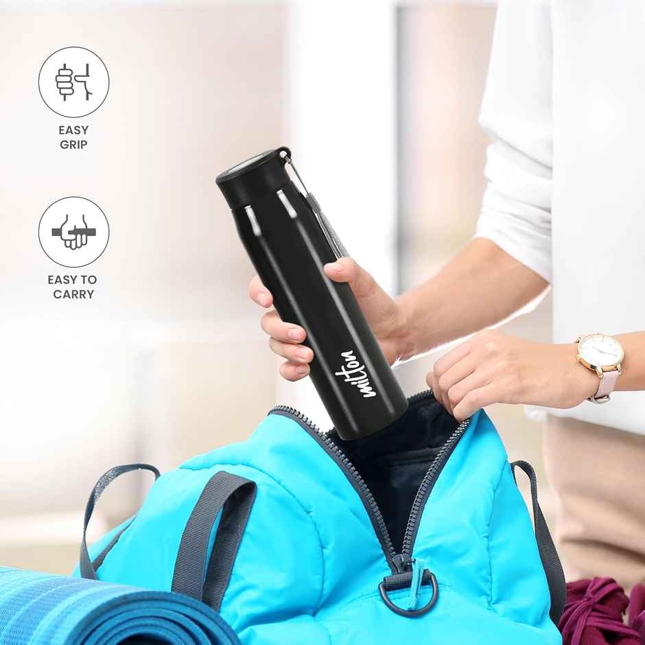 Milton Handy 850 Stainless Steel Water Bottle | 780 Ml | Black | Single Walled