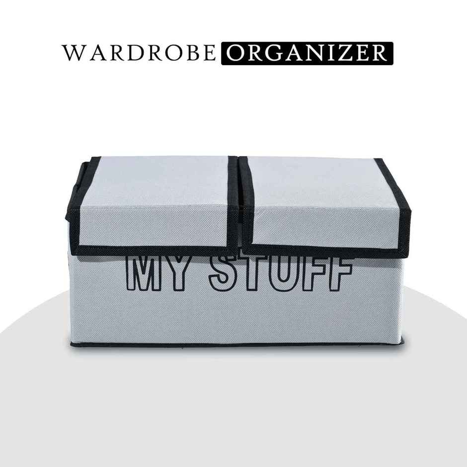Kuber Industries My Stuff Foldable Storage Organiser with Double Lid|Cupboard Drawer|Grey