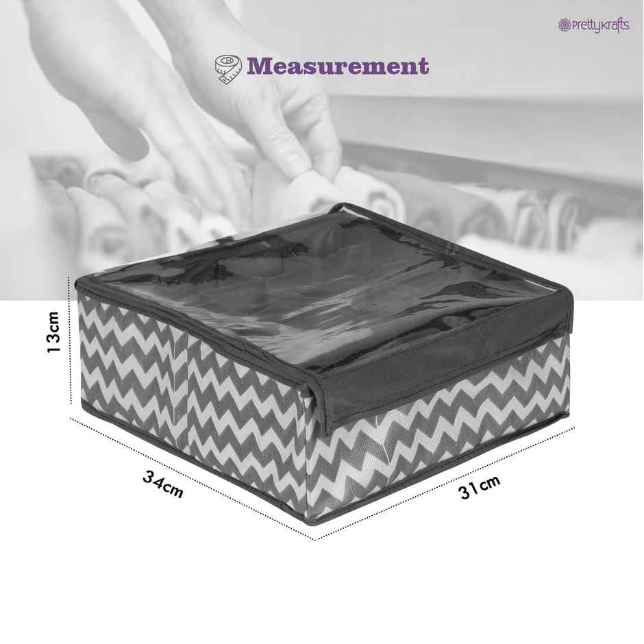 PrettyKrafts Fabric Innerwear Organizer | 15+1 Compartment Drawer Divider for Wardrobe - Black