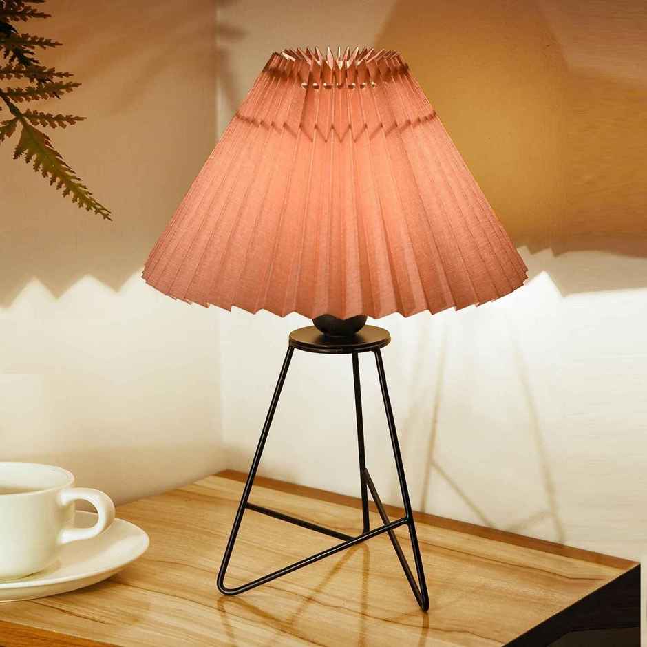 Homesake Retro Matte Black Metal Table Lamp | Bedside Gift | Home & Living Room | Khadi Pleated