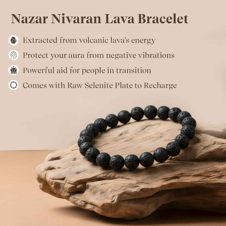 Pujashree Lava Bracelet With Raw Selenite Plate