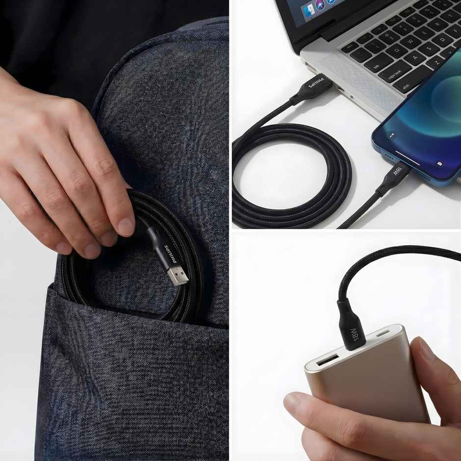 Philips 18W USB A to Type C Fast Charging Cable | DLC4130AB94 | Dark Slate | 1 m