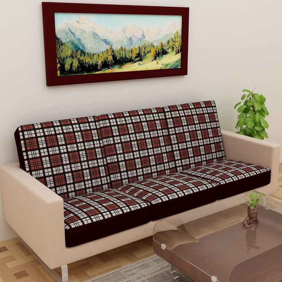 Dream Care Terry Checkered Sofa Cover | Brown Pack of 6 | 23 x 23 Inch