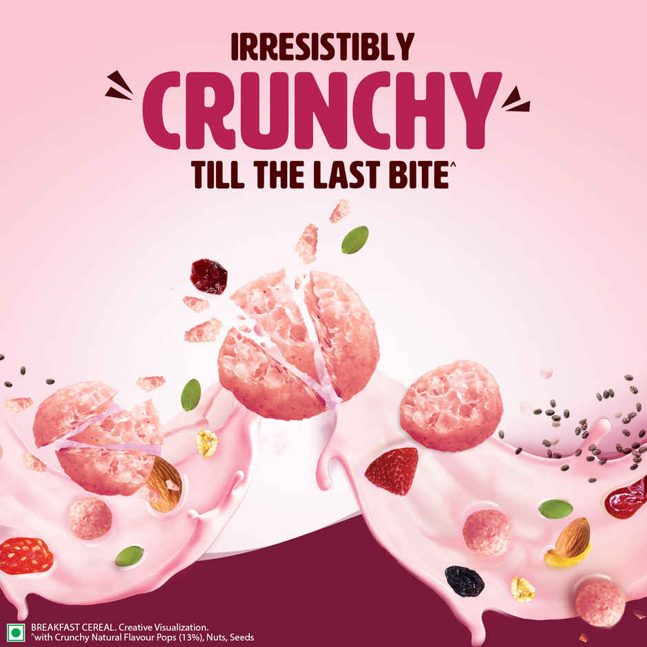 Saffola Muesli 0% Added Sugar Berry Crunch with Flavour Pops, 25% Protein & 19% Fibre of RDA