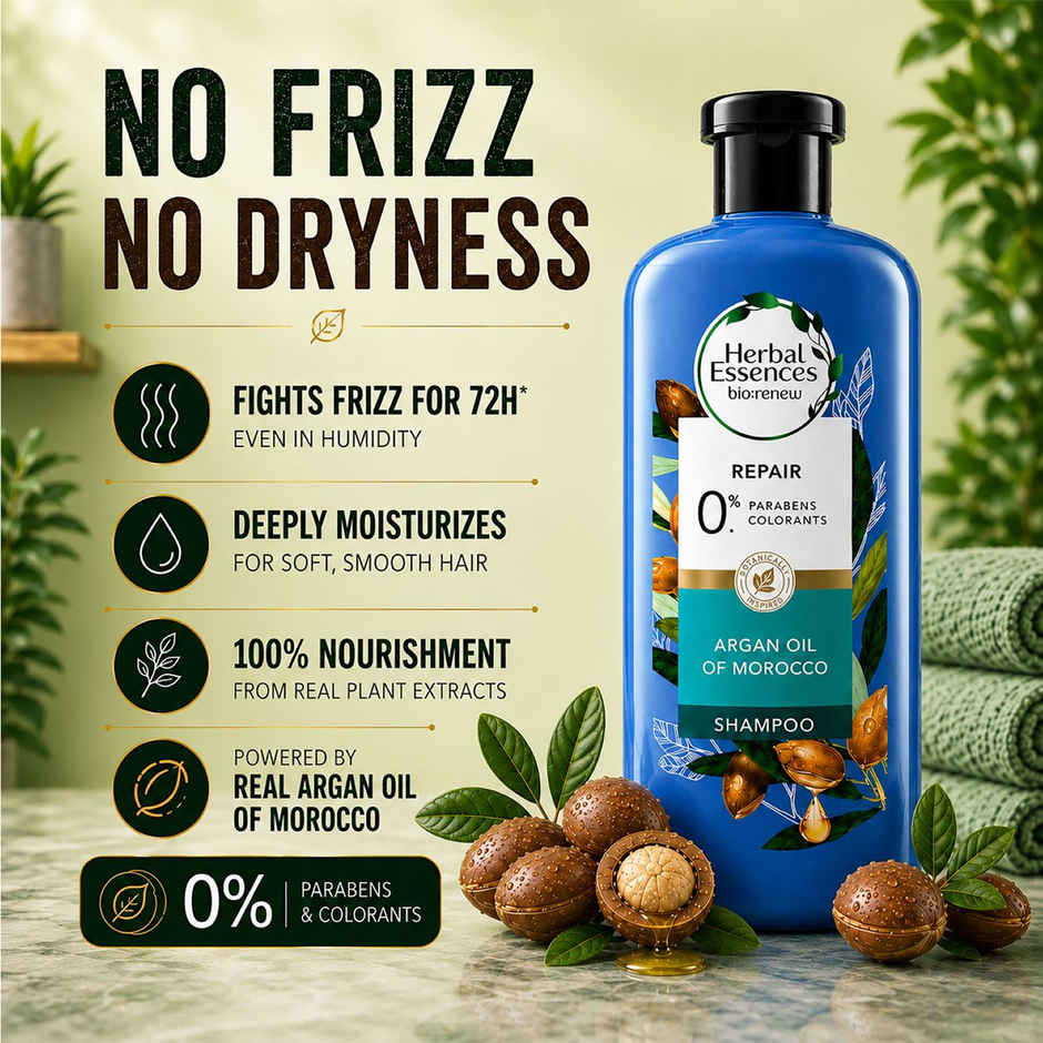 Herbal Essences Moroccan Argan Oil Shampoo For Frizz Free (400ml) & Herbal Essences Argan Oil Of Morocco Conditioner- For Hair Repair (400ml) Combo