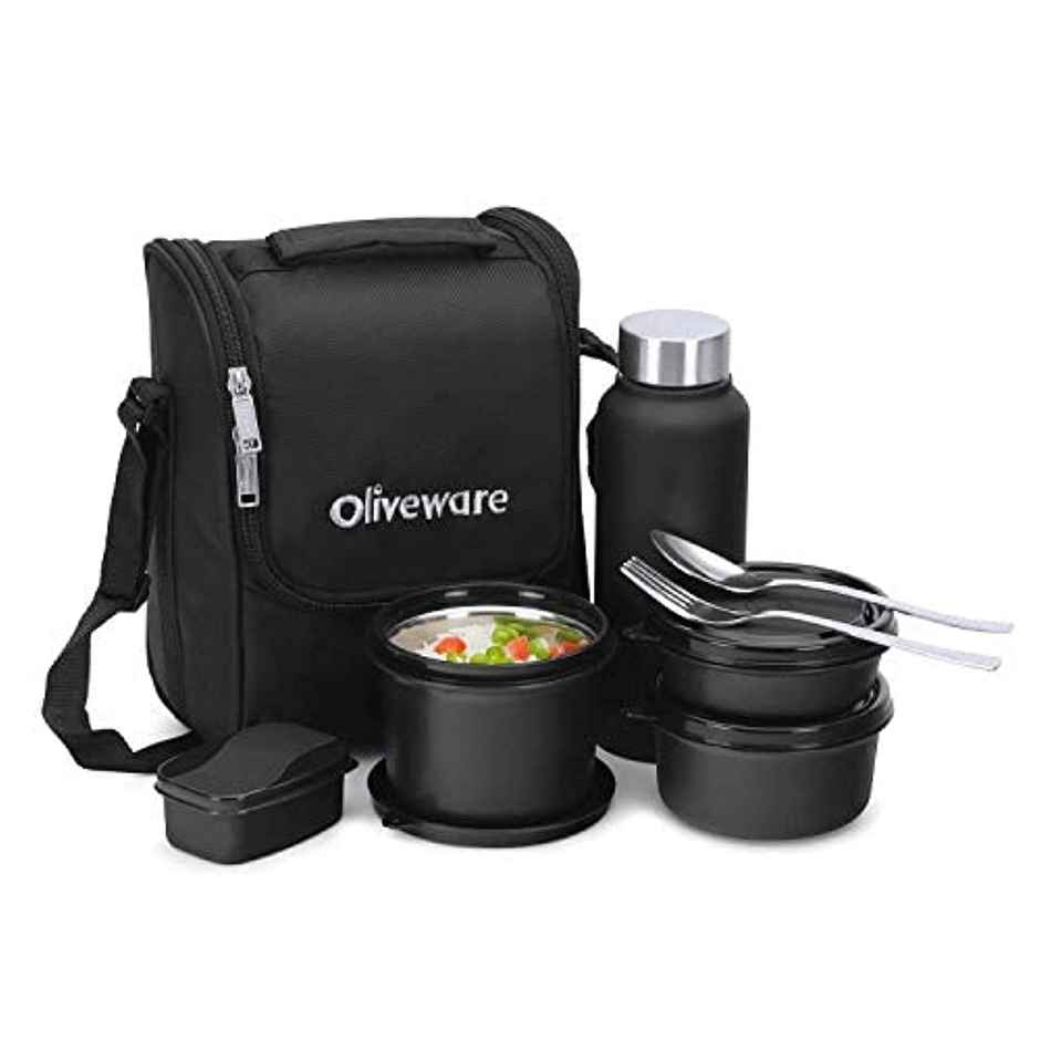 Oliveware Teso Pro Lunch Box With Steel Cutlery - Black
