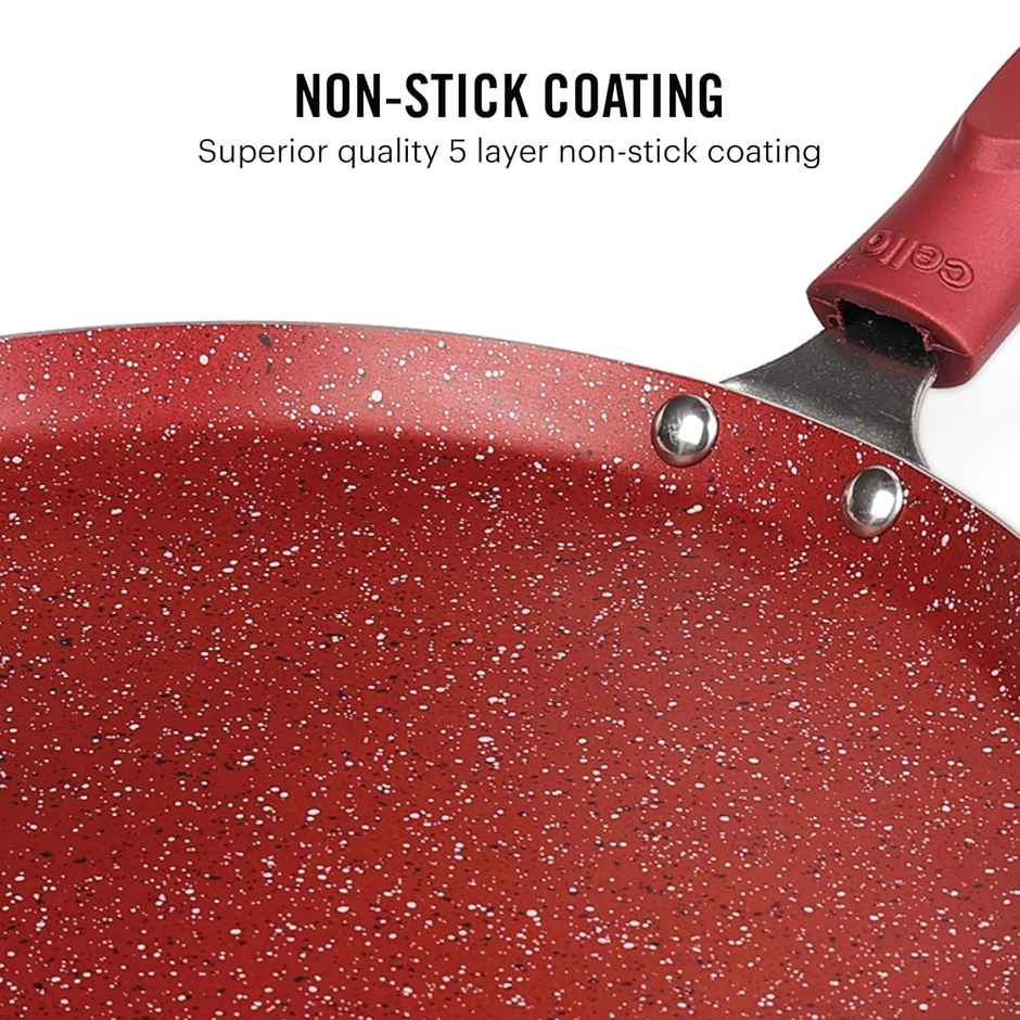 Cello Crown Non Stick Coating Induction Base Aluminium Dosa Tawa| 28 cm| Red