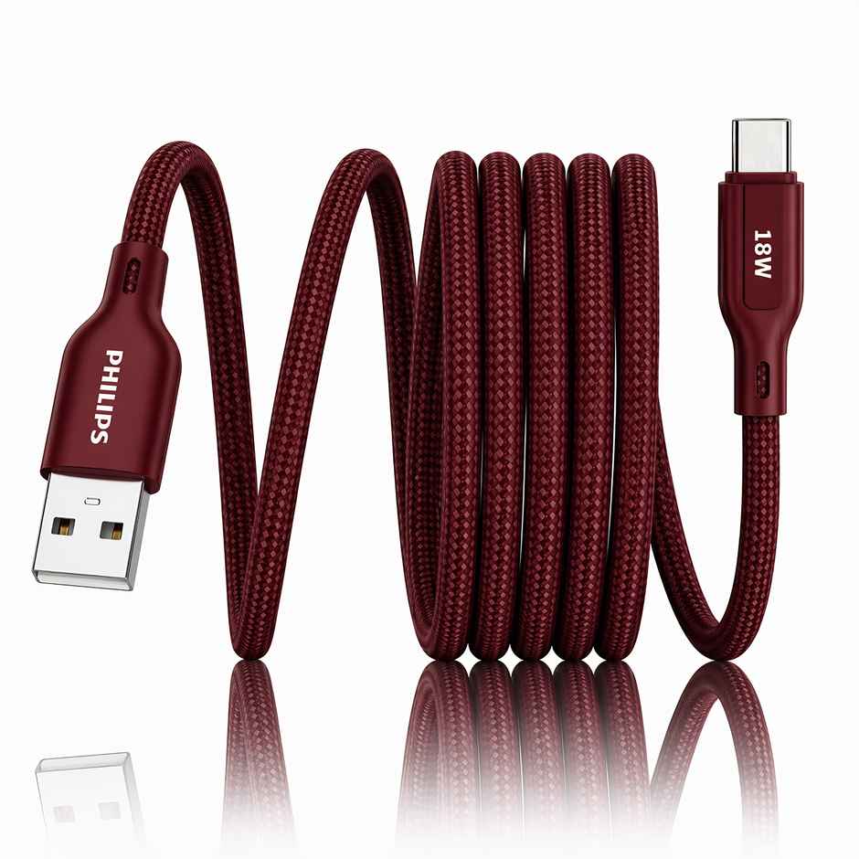 Philips 18W USB A to Type C Fast Charging Cable | DLC4130AI94 | Iron Red | 1 m