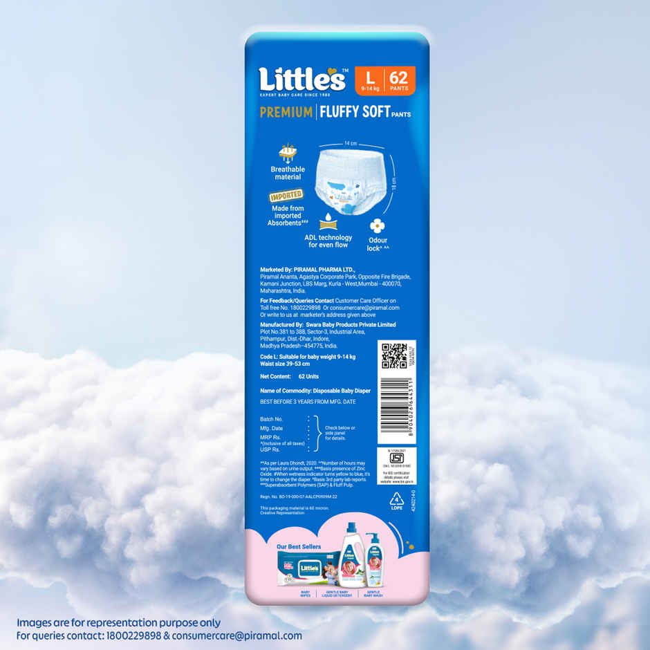 Littles Expert Baby Care Comfy Baby Diapers | Pant Style | L | 62 pcs