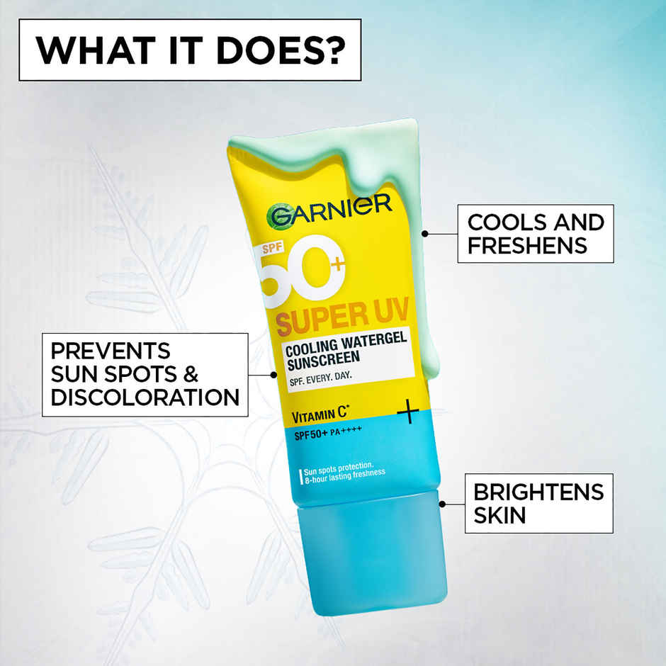 Garnier Super UV Cooling Water Gel Sunscreen | 8 Hr freshness | No White Cast | SPF 50 PA++++