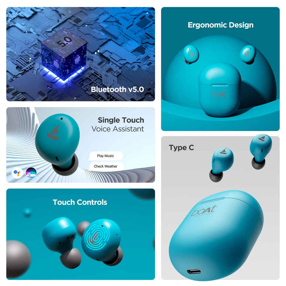 boAt Airdopes 381 Tws Earbuds With 20 Hours Playback, Asap Charge, Iwp Technology(Teal Blue)