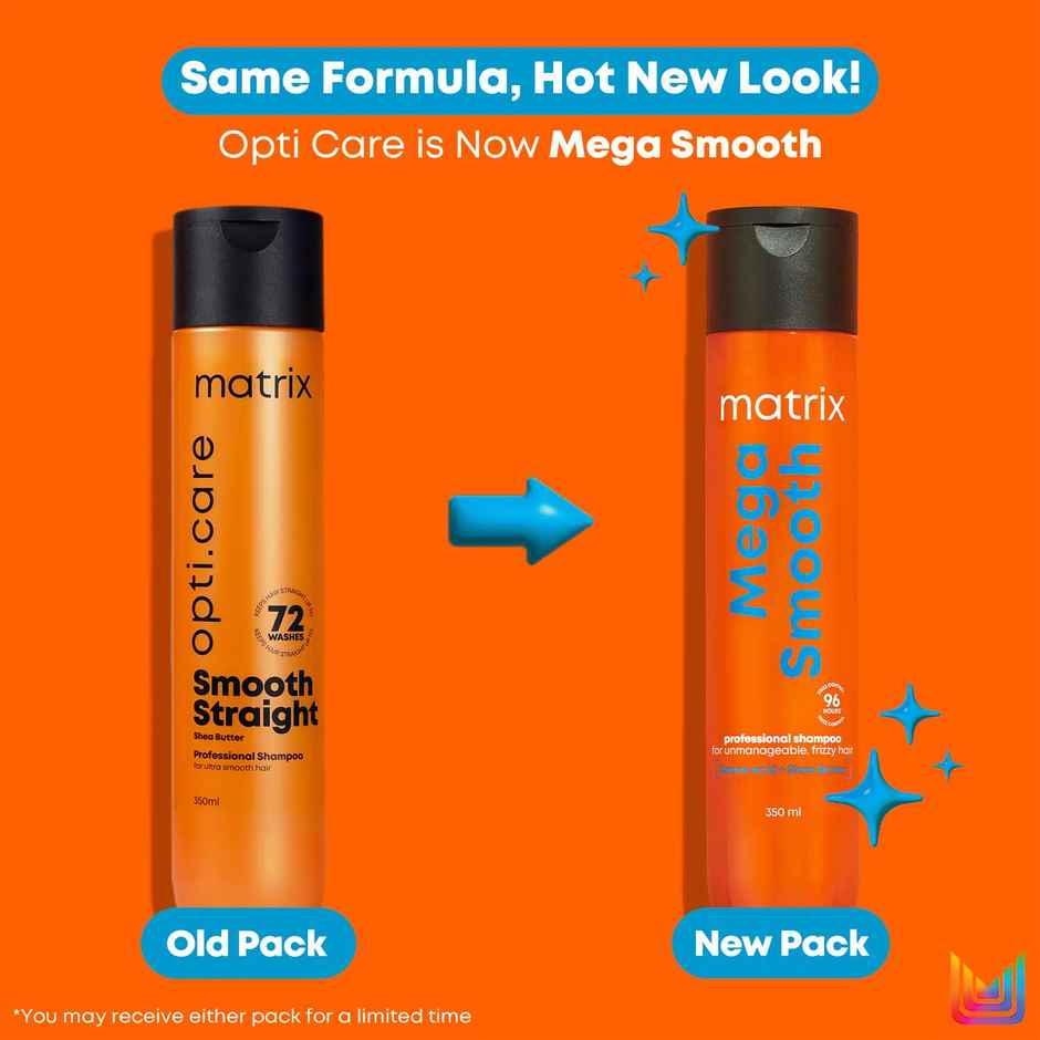 Matrix Mega Smooth Shampoo Conditioner Combo, Defy Frizz For 4 Days, For All Hair Type, Paraben-free