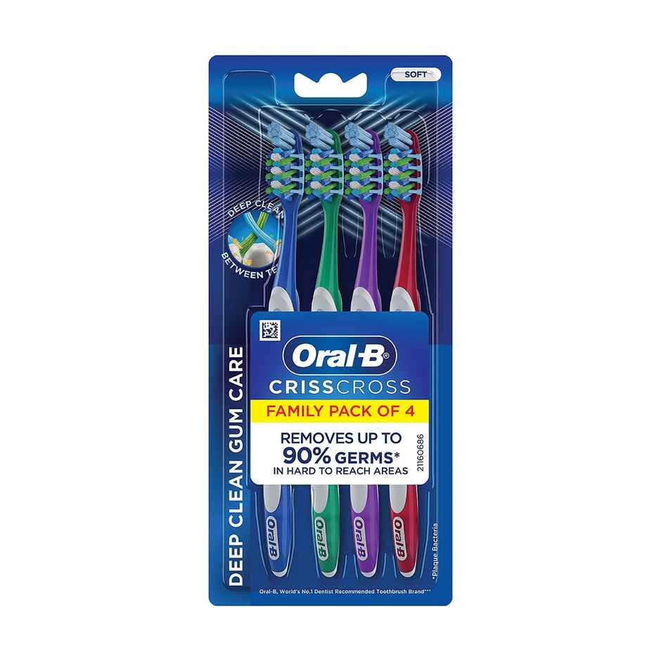 Oral-B Criss Cross Gum Care Manual Toothbrush, Family Pack Toothbrushes, Soft, For Adults