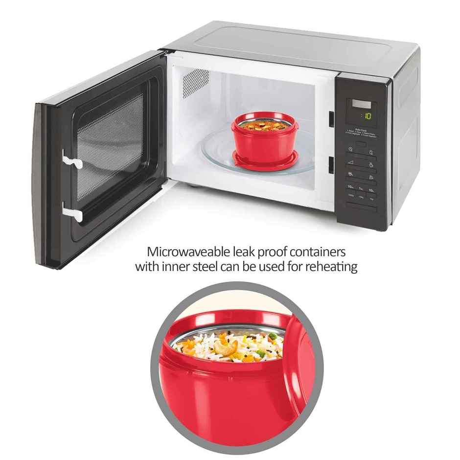 Milton Pro Lunch Box (3 Inner Steel Containers, 1 Plastic Dabba, Bottle, & Spoons) With Bag, Maroon