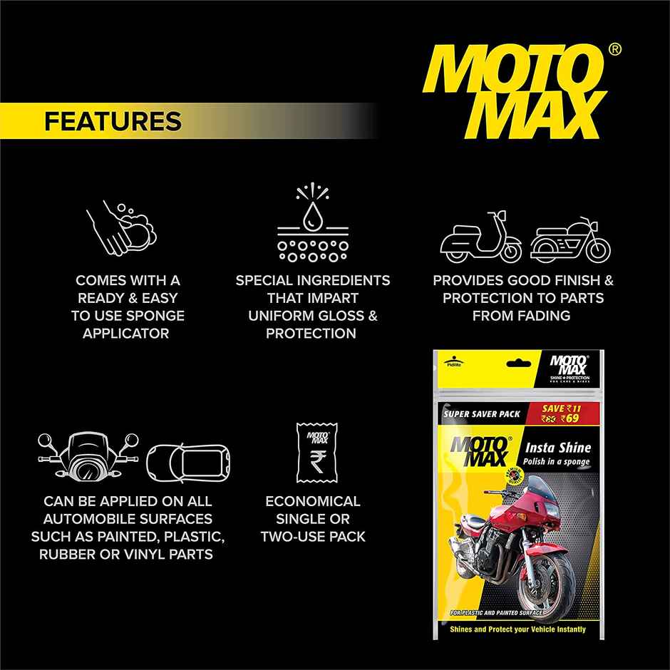 Motomax Instashine Sponge 4 in 1 Zipper Pouch for Paint & Exterior Care for Car, Bikes