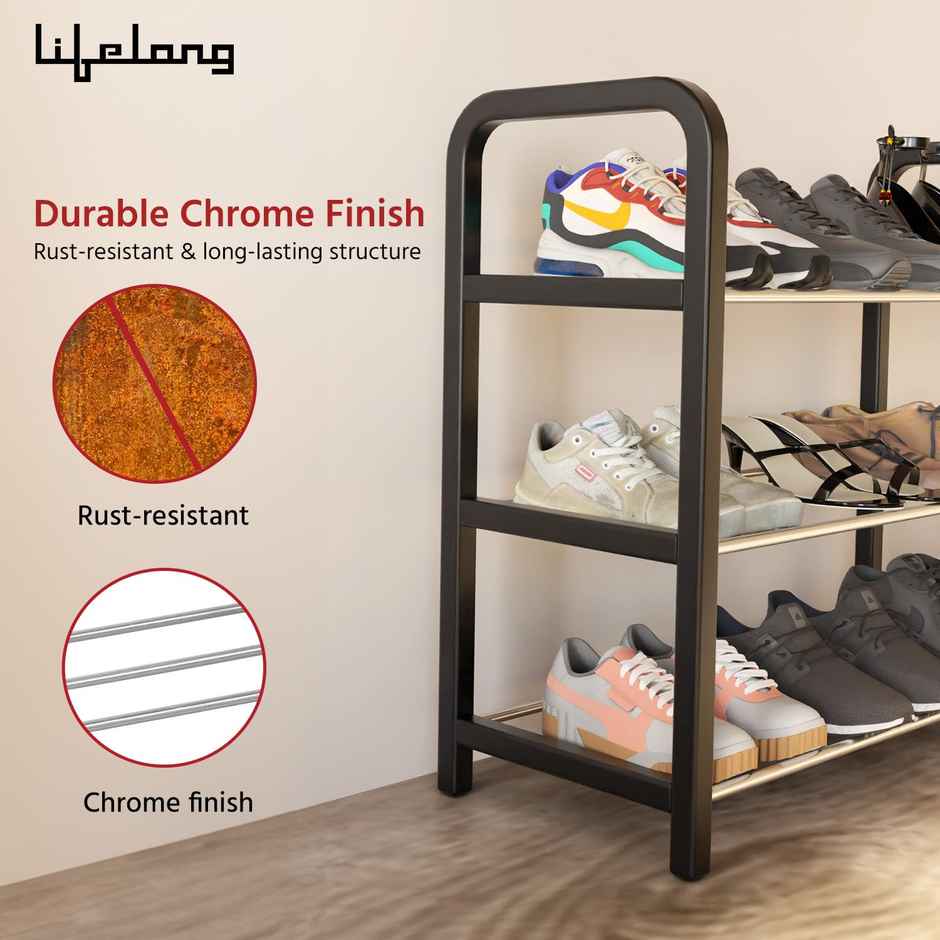 Lifelong Shoe Rack for Home | 3-Tier | Ideal for 9 Shoe Pairs| Space Saving | Chrome Finish