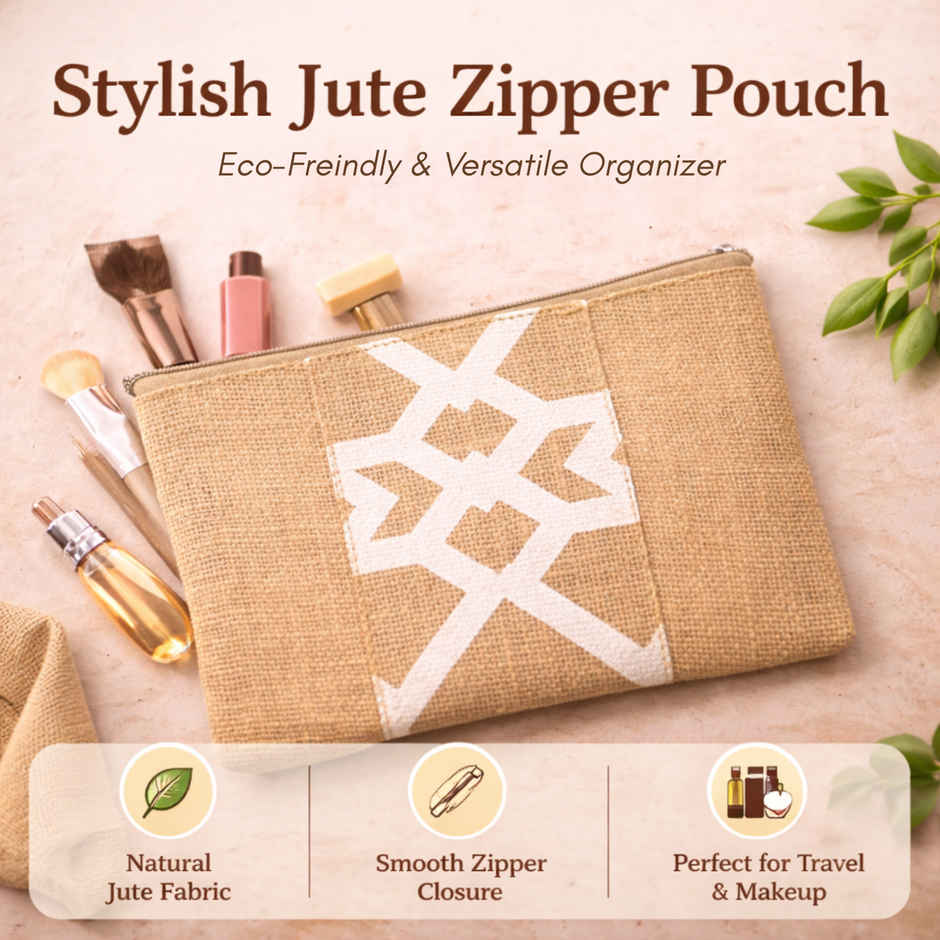 JEDAN Jute Zipper Pouch Bag - Cosmetic Makeup Pouch (JDJZP2001)