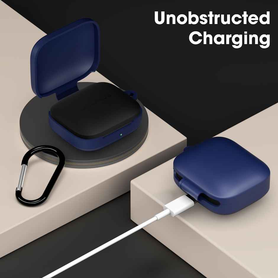 Sounce Silicone Case Cover for OnePlus Buds 3 | Shock-Absorbing WithKeychain | LED Visible | Blue