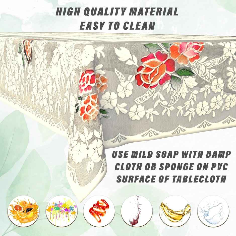 Kuber Industries Rectangular Dining Table Cover | 6 Seater | Cotton Table Cloth | Cream