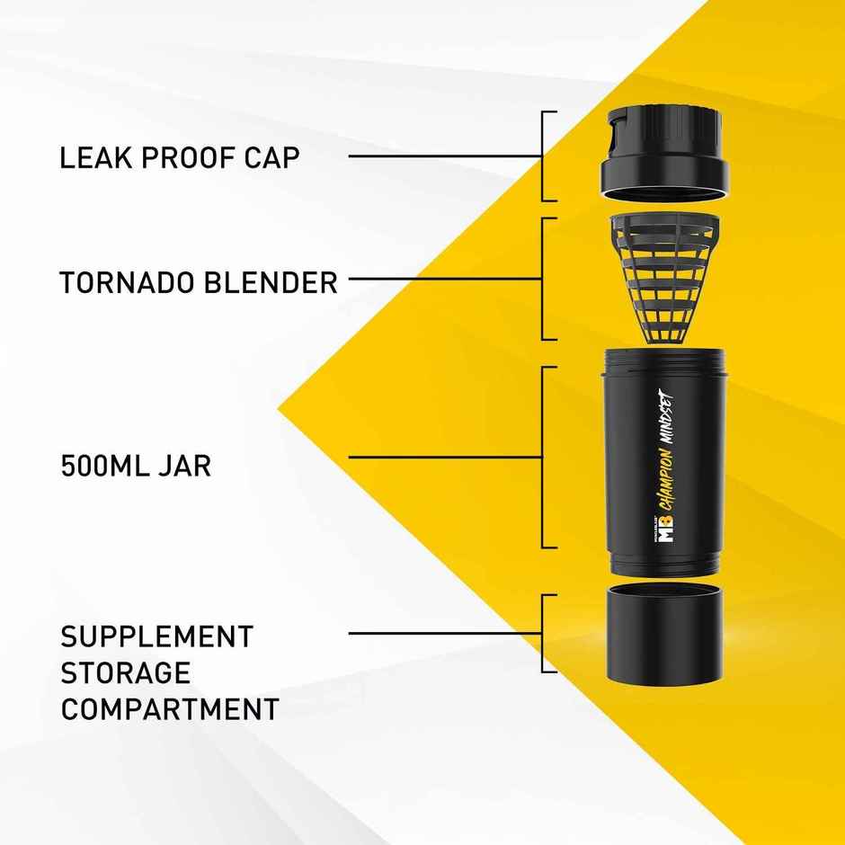 Muscleblaze Tornado Gym Shaker Bottle 500 Ml, Sipper Bottle With Extra Compartment Black