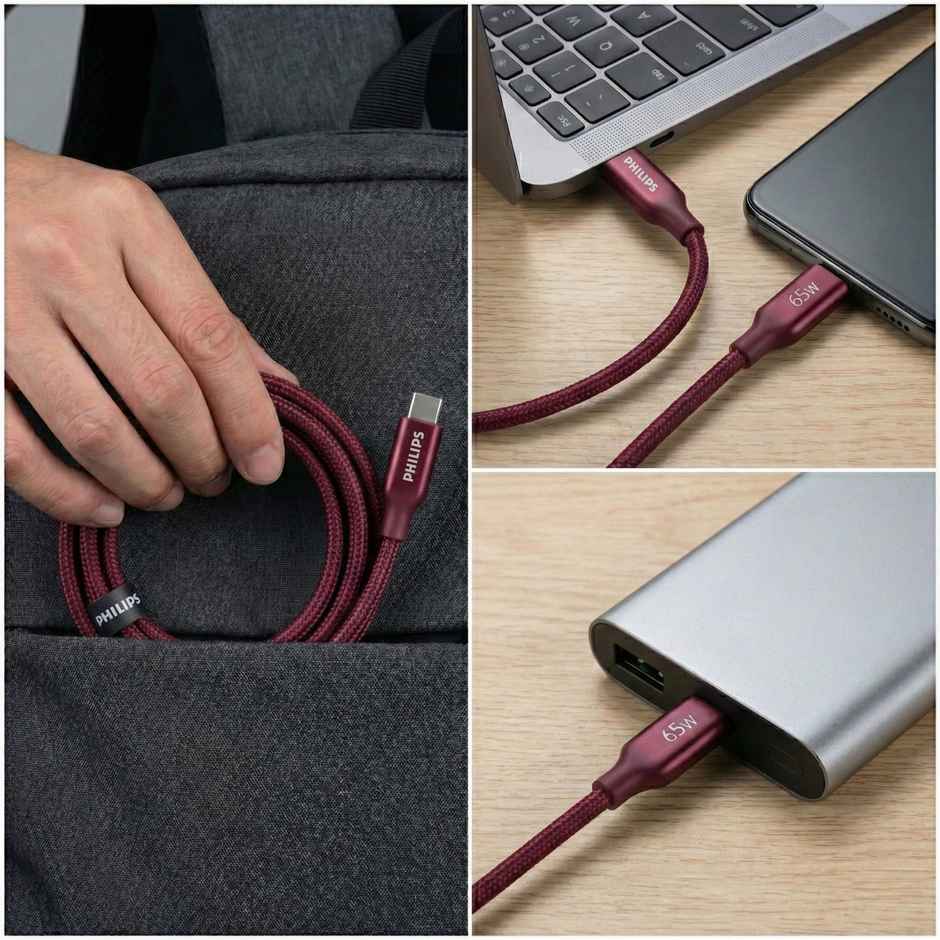Philips DLC4130CI/94 65W USB Type-C to Type-C Fast Charging Cable | Nylon Braided | 1m