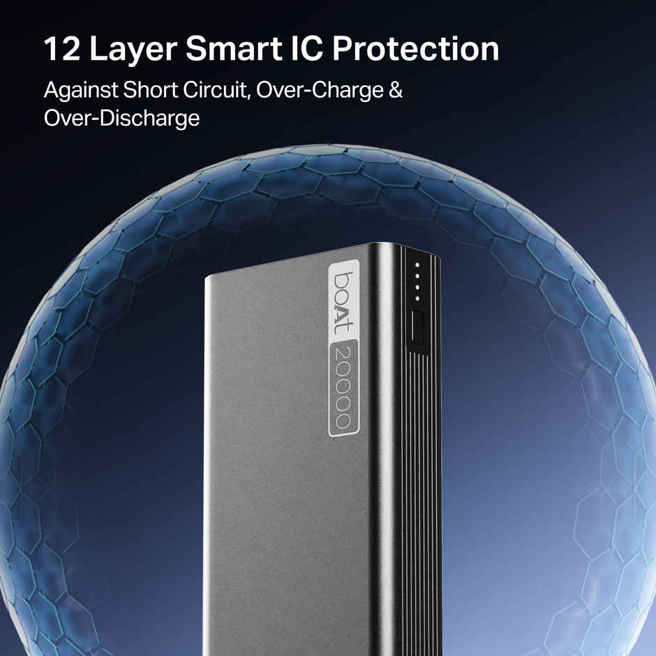 boAt (PB400) 20000 mAh wired Power Bank w/ 2-Way 22.5W Fast Charging & Smart Power Management - Carbon Black