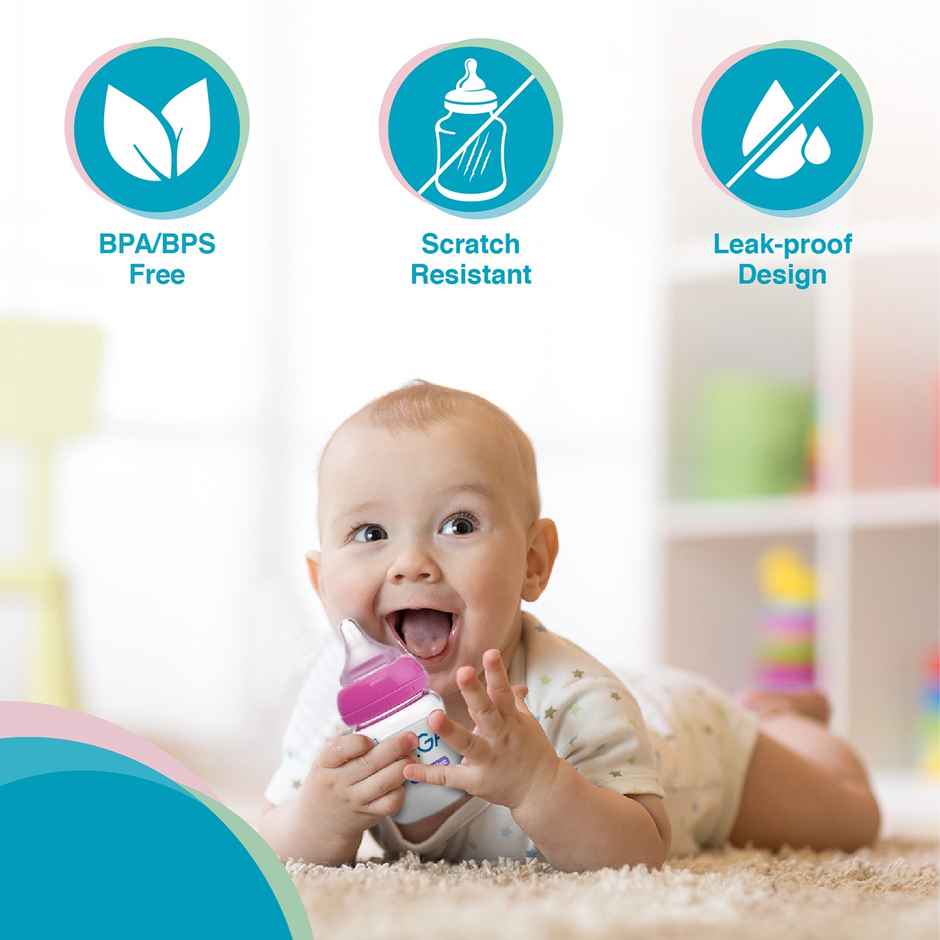 Vega Baby & Mom Tritan Feeding Bottle | 250 ml | Wide Neck - Pink | Bpa-Bps Free | Vbfb4-02