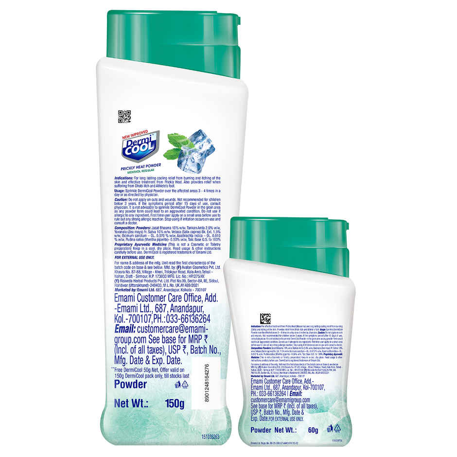 Dermicool Prickly Heat Powder Menthol Regular + Dermicool Free