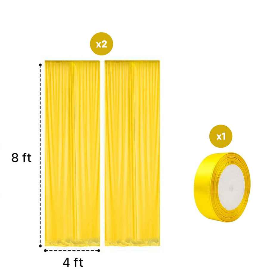 Party Propz Yellow Net Backdrop For Decoration - Pack Of 2