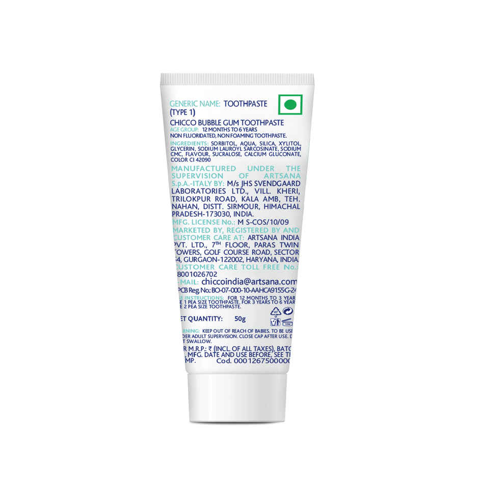 Chicco Toothpaste | Bubblegum | 1-6Y | No Fluoride