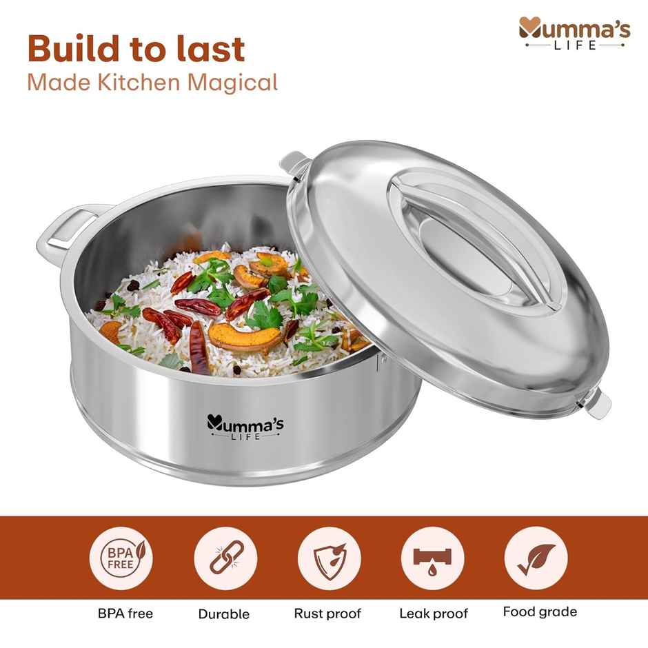 Mumma s Life Hot Box | Casseroles | Hot Boxes for Kitchen | Odourless | Silver | 2700 ml