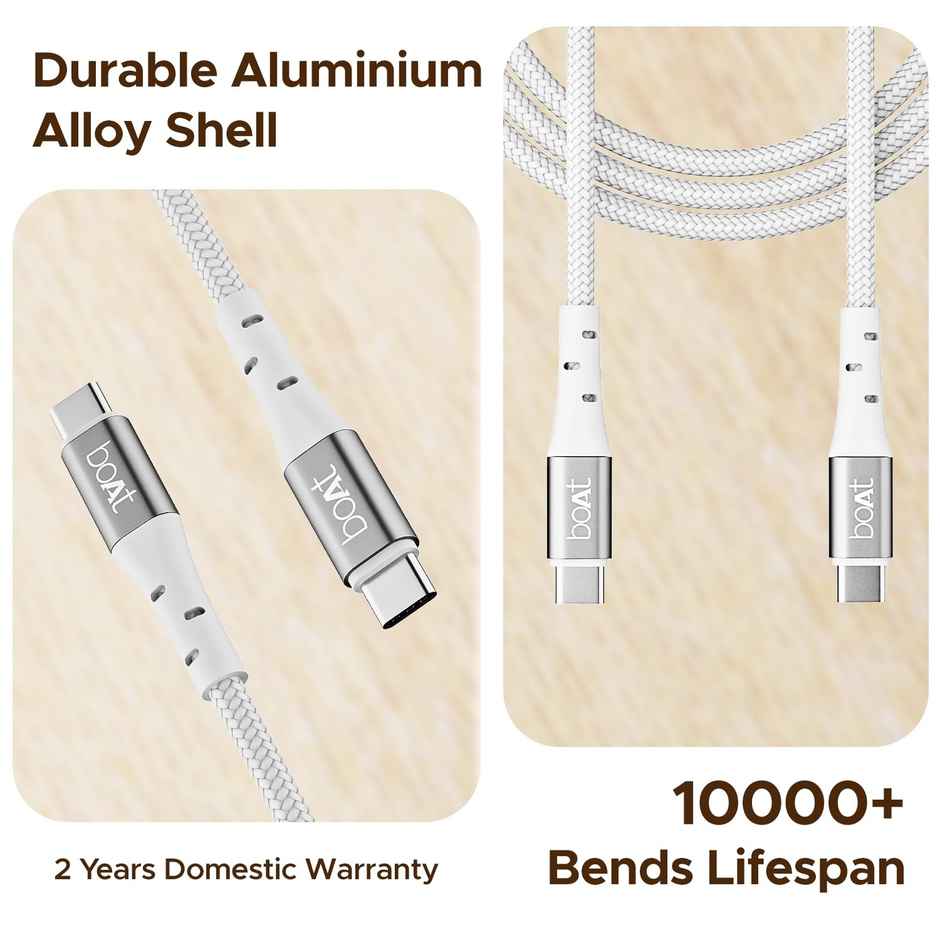 boAt Type-C Cable w/ 60W/3A PD Fast Charging & 480 Mbps Data Transmission - Type-C C300 (White)