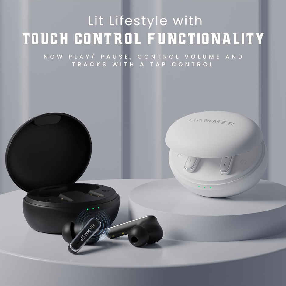 Hammer Airflow Lit True Wireless Earbuds With Upto 20H Playtime, Type-C Charging - Black