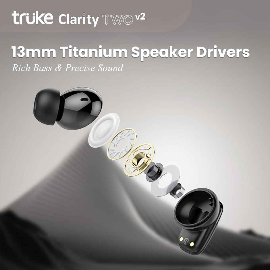 truke Clarity 2 V2 Truly Wireless Bluetooth Earbuds 6Mic Adv.ENC, 68H Battery - Metal Black