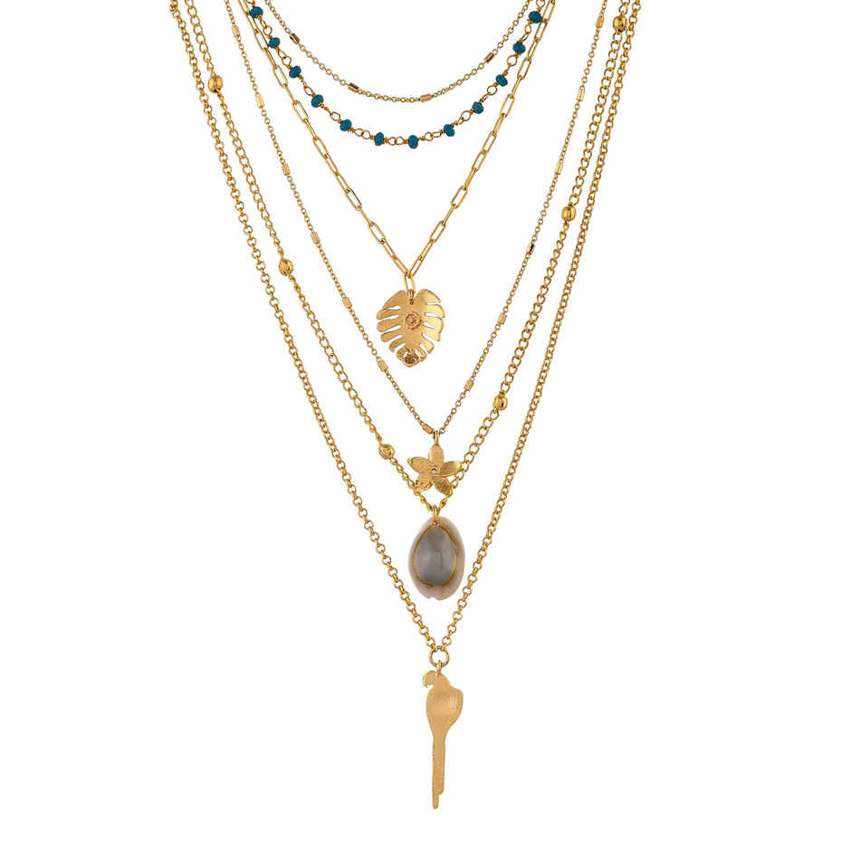 Voylla Hawaii Multi-Layered Coral Tropical Necklace