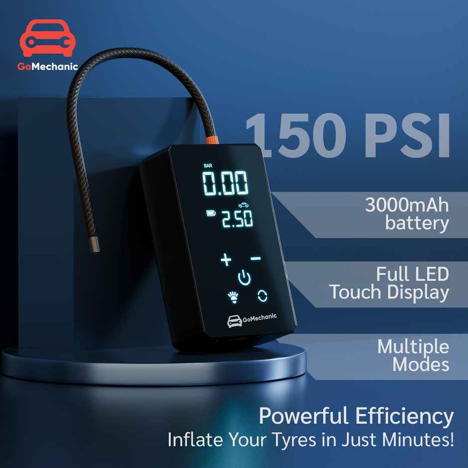 Gomechanic Wireless Tyre Inflator For Car & Bike |150 Psi |3000 Mah Battery | Full Lcd Touch Screen