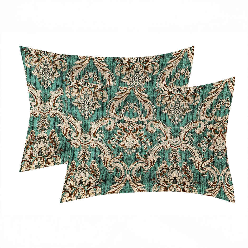 Dream Living King Size Bedsheet Micropeach Ethnic | 135 Gsm With 2 Pillow Covers | Green, 108x106in