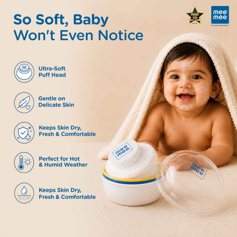 Mee Mee Soft Feel Powder Puff with Box Holder | BPA-Free | Blue