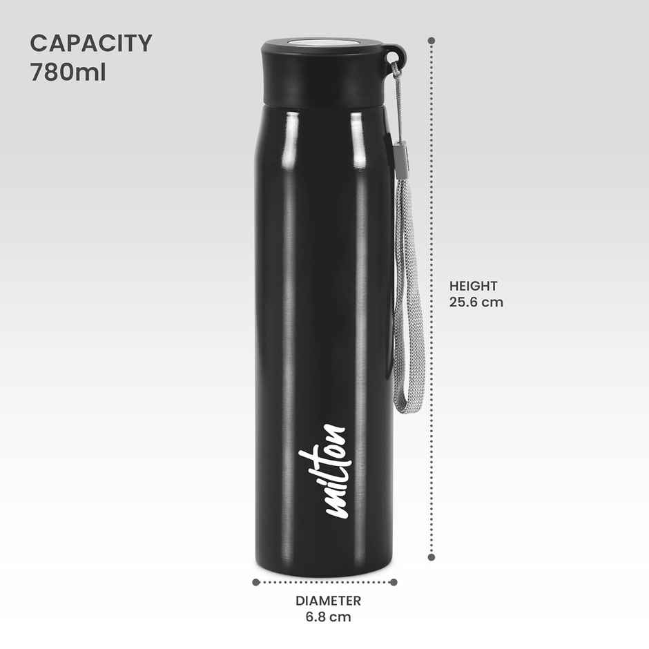 Milton Handy 850 Stainless Steel Water Bottle | 780 ml | Black | Single Walled